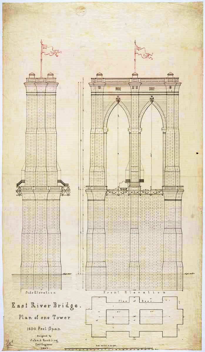 Brooklyn Bridge Plan Of One Tower For The East River Bridge
